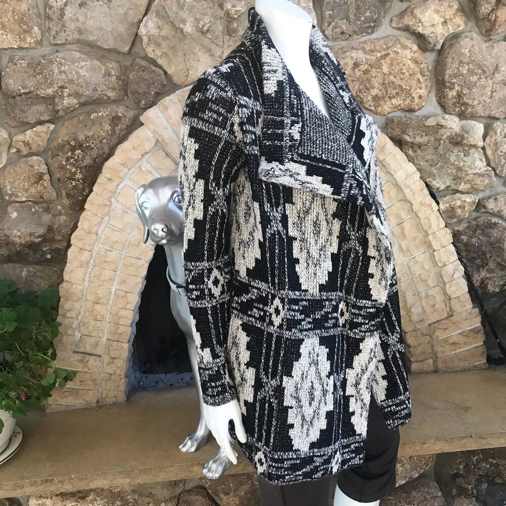 Lucky Brand Open Front Metallic Black White Cardigan Sweater Women's Size XS - Picture 2 of 6